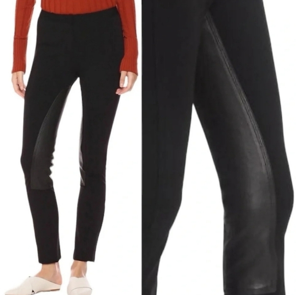 Theory Riding Pants C Fixture Ponte Black Leather Trim Casual Equestrian Women 4 - Picture 1 of 8